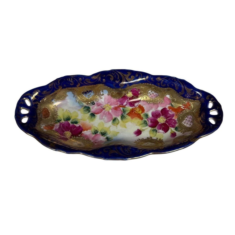 Antique IE&C CO Japan Hand Painted Floral Gold Gilt Moriage Trinket/Serve Dish